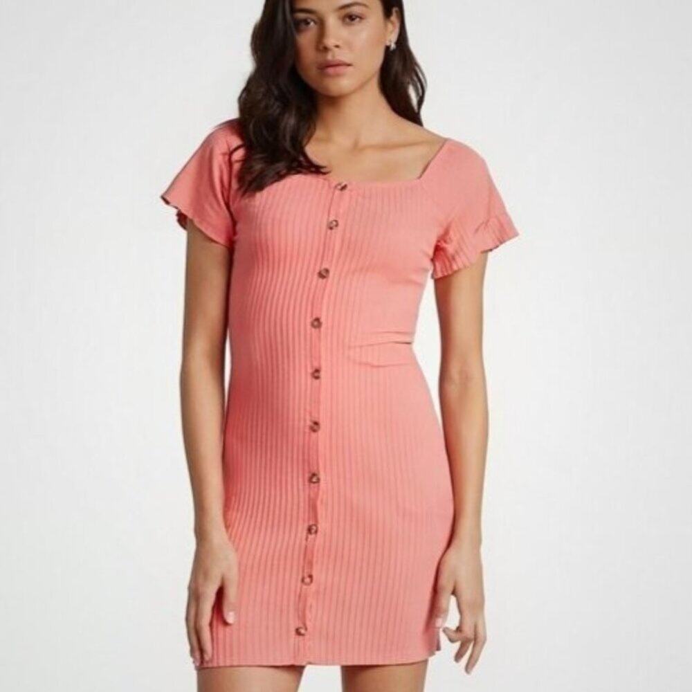 Roxy Sandy Hills Ribbed Mini Dress Coral S GVC